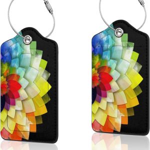 2 Pack Luggage Tag for Suitcase, Cute Unique Leather Bag Tags Identifiers Privacy Cover ID Label with Durable Steel Loop for Women Men Kids Girls Travel, Giraffe