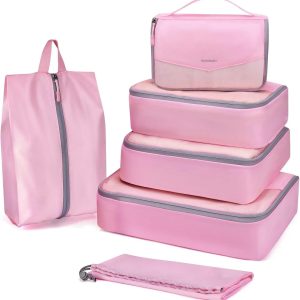 BAGSMART Packing Cubes for Travel, 6 Set Lightweight Travel Packing Cubes for Suitcases, Suitcases Organizer & Travel Cubes for Packing Baby Pink