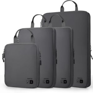 EPICKA Ultra-Lightweight Compression Packing Cubes - 4 Set Water Resistant Durable Travel Organizers Bags, Expandable Travel Accessories for Carry on, Luggage, Suitcase, Backpack (Dark Grey)