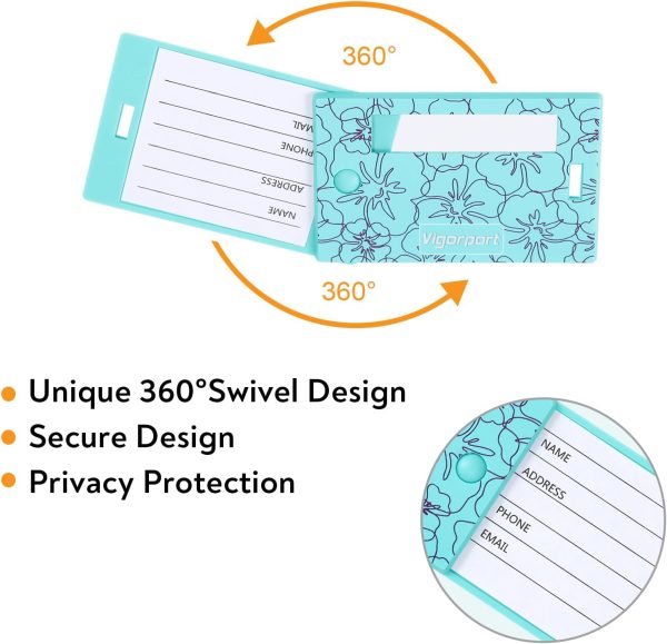 Vigorport Luggage Tags, 3 Pack Cute Luggage Tag TSA Approved, Unique Swivel Suitcase Tags, Privacy Protection Travel Name Tags Bag Labels (Cyan) - Image 3