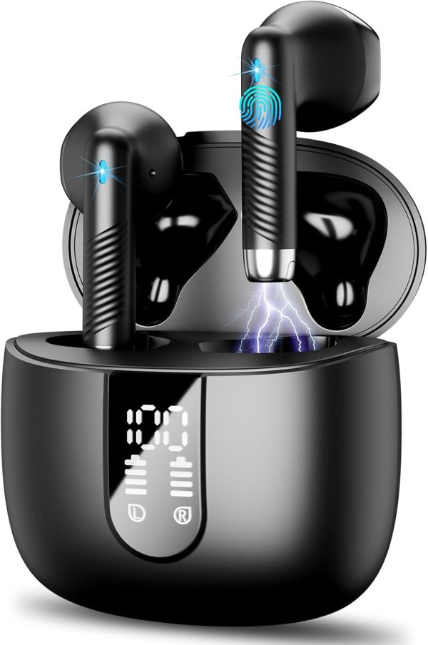 Wireless Earbuds, 2024 Bluetooth Headphones 5.4 Stereo Bass Ear buds with ENC Noise Cancelling Mics, 40H Bluetooth Earbuds with Dual LED Display Charging Case, IP7 Waterproof Earphones for Android iOS