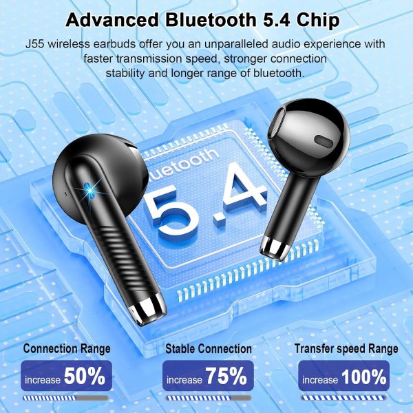 Wireless Earbuds, 2024 Bluetooth Headphones 5.4 Stereo Bass Ear buds with ENC Noise Cancelling Mics, 40H Bluetooth Earbuds with Dual LED Display Charging Case, IP7 Waterproof Earphones for Android iOS - Image 2