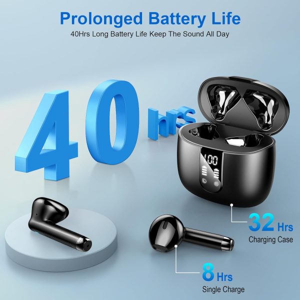 Wireless Earbuds, 2024 Bluetooth Headphones 5.4 Stereo Bass Ear buds with ENC Noise Cancelling Mics, 40H Bluetooth Earbuds with Dual LED Display Charging Case, IP7 Waterproof Earphones for Android iOS - Image 3