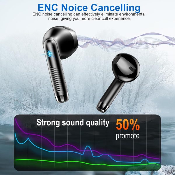 Wireless Earbuds, 2024 Bluetooth Headphones 5.4 Stereo Bass Ear buds with ENC Noise Cancelling Mics, 40H Bluetooth Earbuds with Dual LED Display Charging Case, IP7 Waterproof Earphones for Android iOS - Image 4