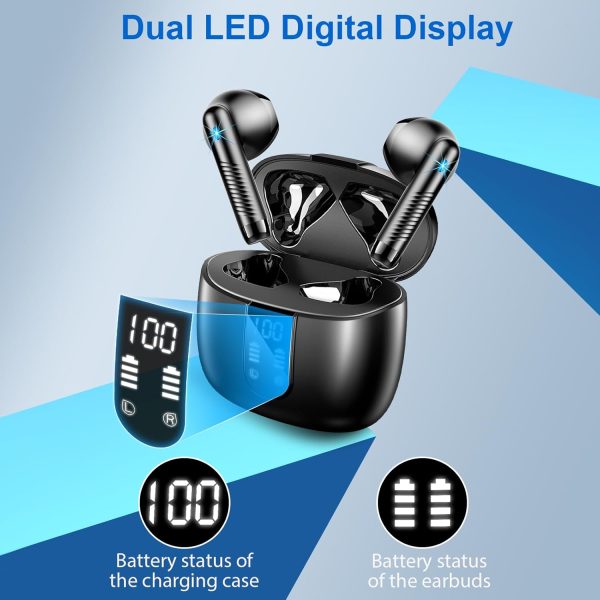 Wireless Earbuds, 2024 Bluetooth Headphones 5.4 Stereo Bass Ear buds with ENC Noise Cancelling Mics, 40H Bluetooth Earbuds with Dual LED Display Charging Case, IP7 Waterproof Earphones for Android iOS - Image 7